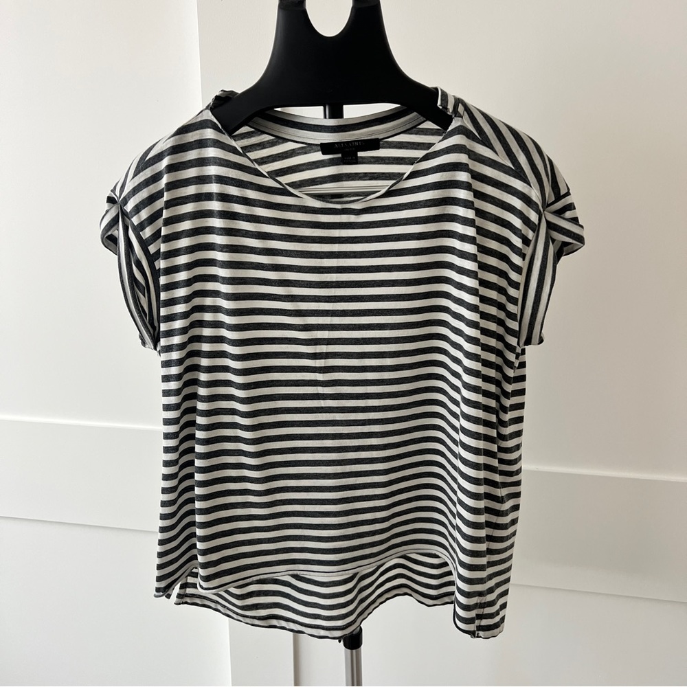 All Saints Grey White Striped Tee (S)